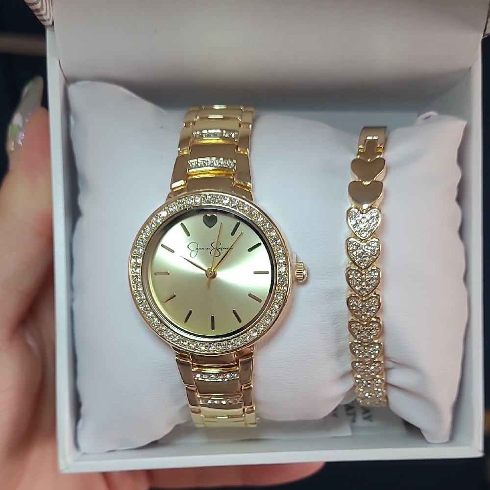 Jessica Simpson Gold Women's Watch and Bracelet Set